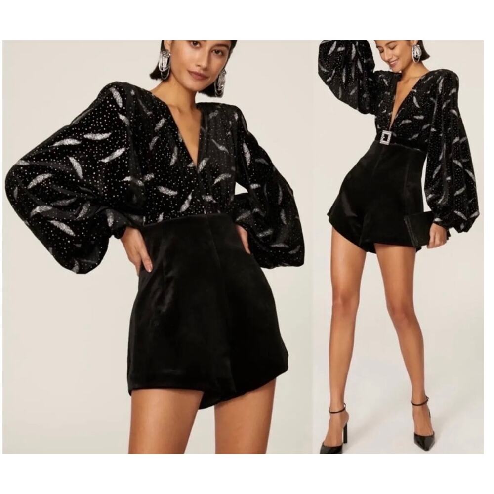 Bronx And Bronco black Maria Velvet V neck Romper Size Small